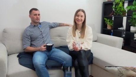 Cute teen Amalia Davis fucks with her rich neighbour in front of a cuckold bf