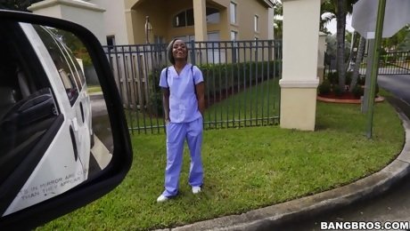 Interracial fucking in the van with cute ebony nurse Lexxi Deep