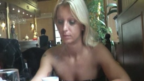 Sultry Czech slut wanks in Chinese Restaurant