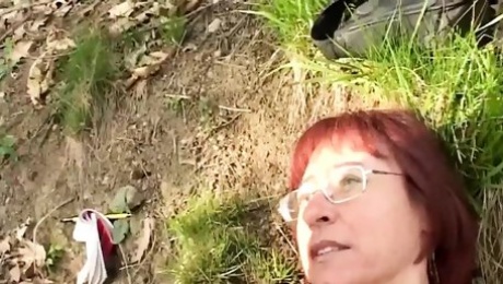 In the woods my cock finds a sexy redhead and fucks her