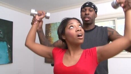 Cute ebony teen Tiffany Monroe gets a very special personal training lesson