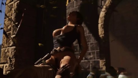 Lara Croft Riding One Luck Guy