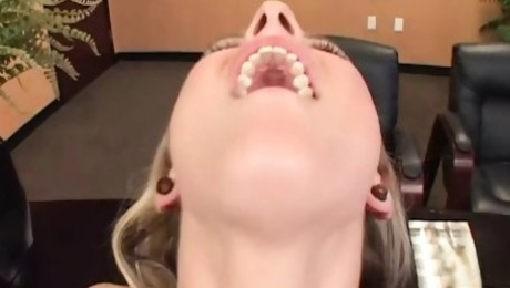 Offering to have intense anal sex and to deepthroat gets the blonde out of trouble