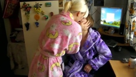 Old and young lesbians in kimonos decide to make love