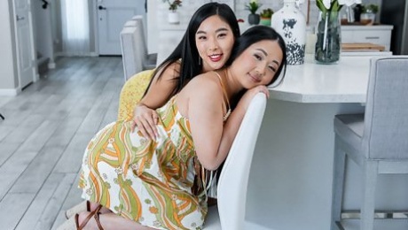 Video  Good-looking babes Elle Lee and Sarah Song fuck with a big dick